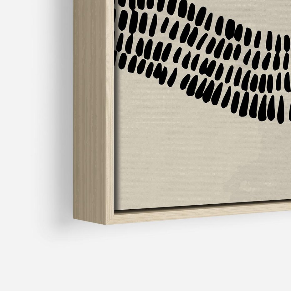 Obraz w ramie 80x80 - Kontury Ewolucji Materii - boho plakat, czarne kropki kreski - rama drewno