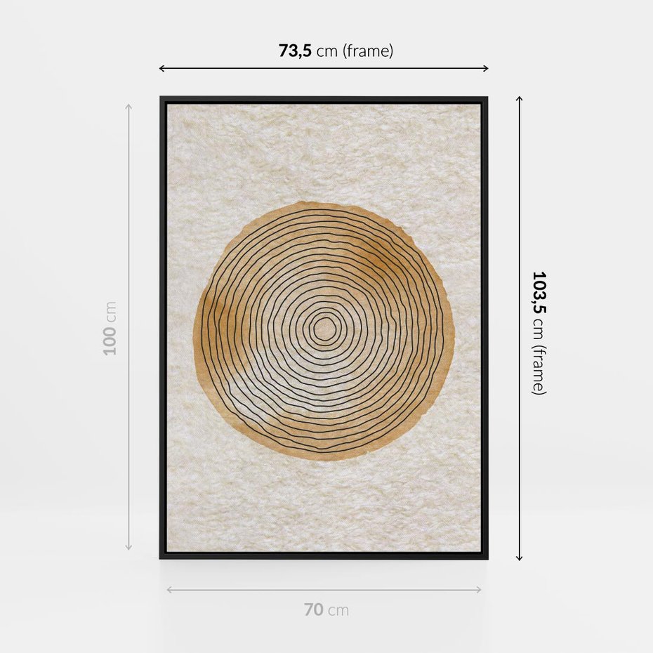 Obraz w ramie 70x100 - Zapisane w promieniach słońca - beżowe strukturalne tło, koła - rama czarna