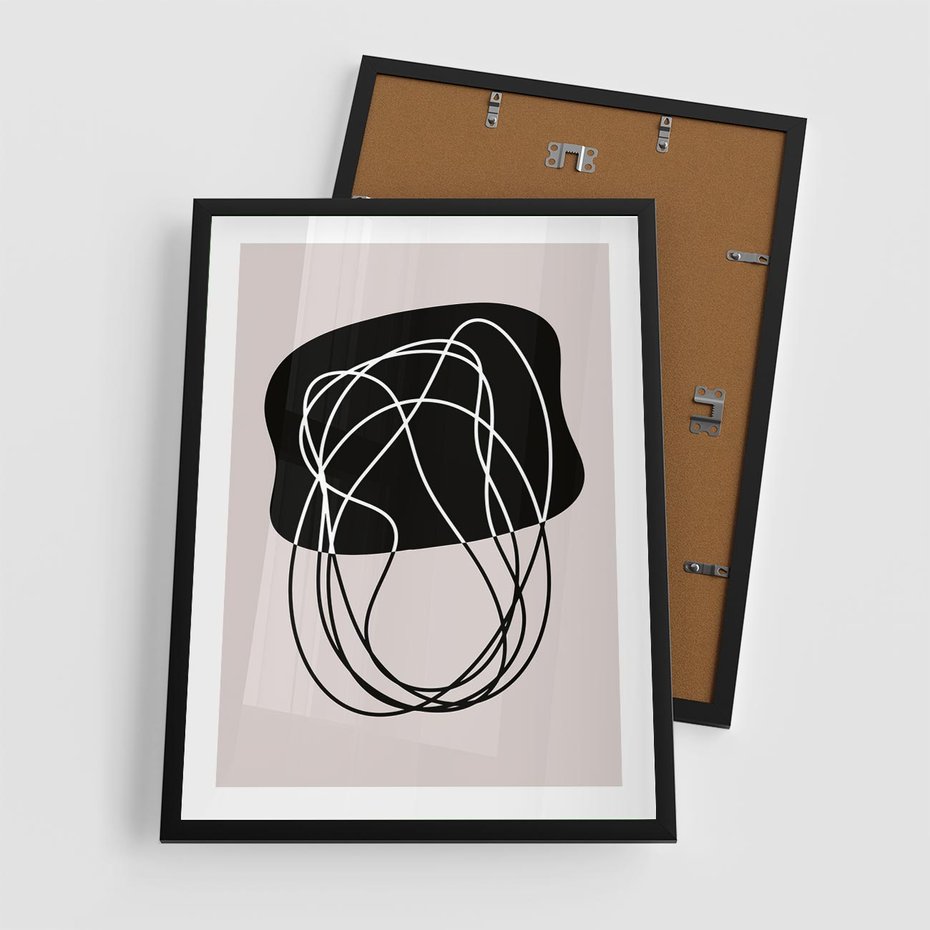 Plakat w ramie 50x70 - Abstrakcyjne Harmonie - abstrakcyjne szkicowane linie, minimalizm - rama czarna