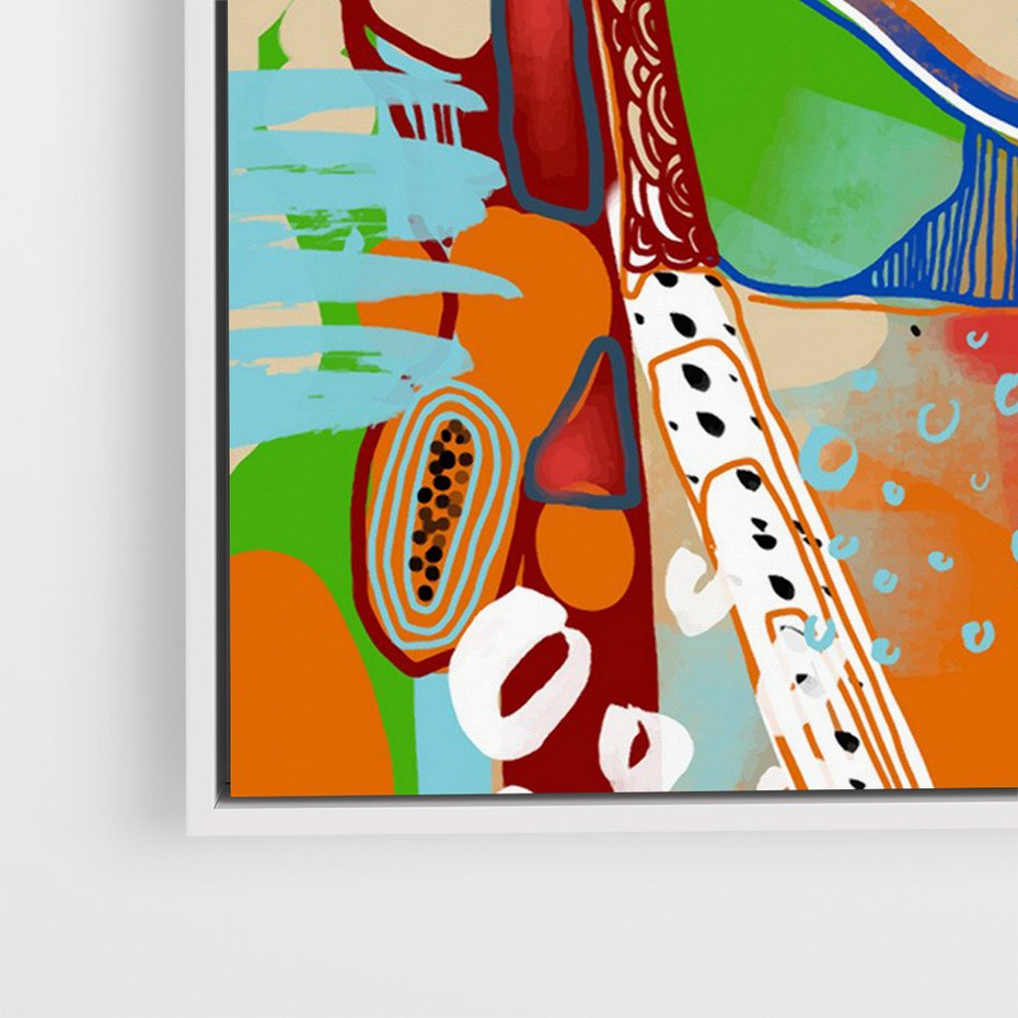 Obraz w ramie 50x70 - Kolorowe Formy - abstrakcyjny portret kobiety, twarz - rama biała