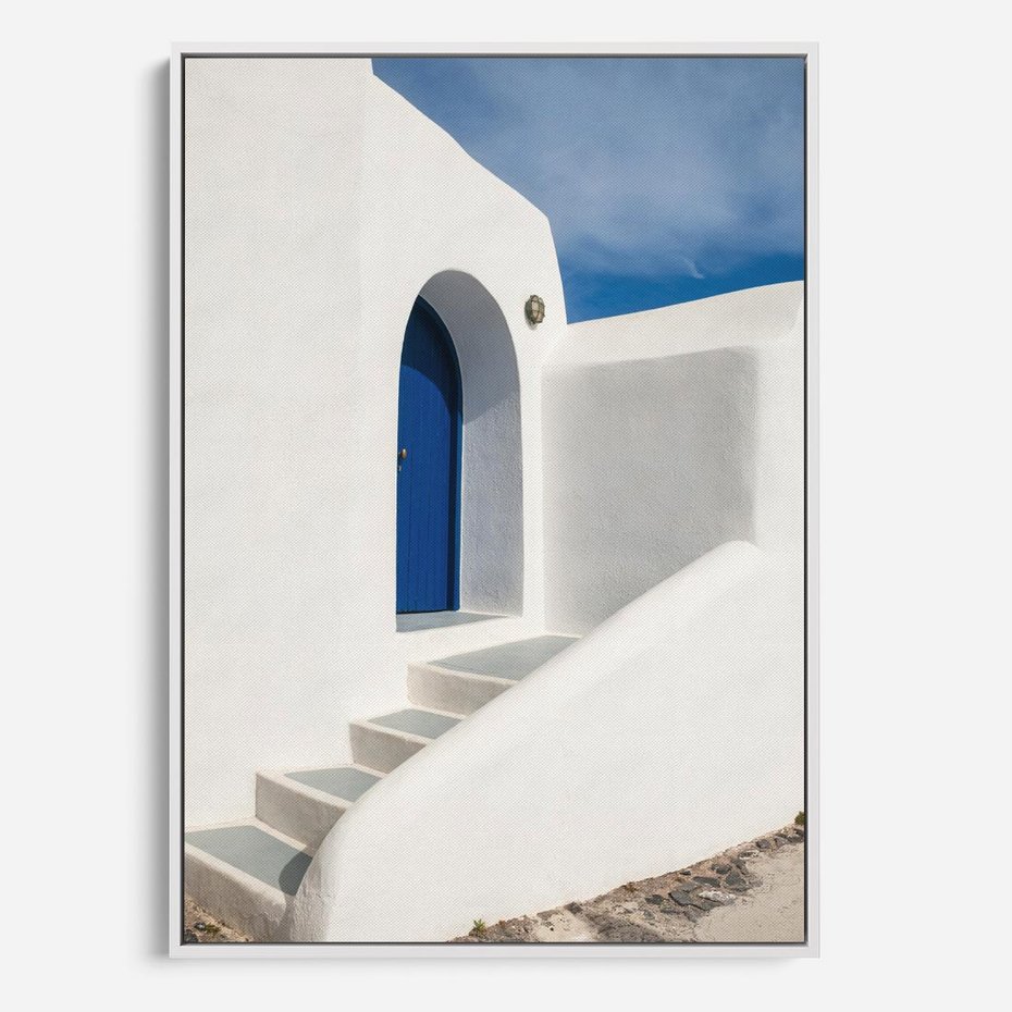 Obraz w ramie 50x70 - Powitanie Wyspy - Santorini, drzwi - rama biała