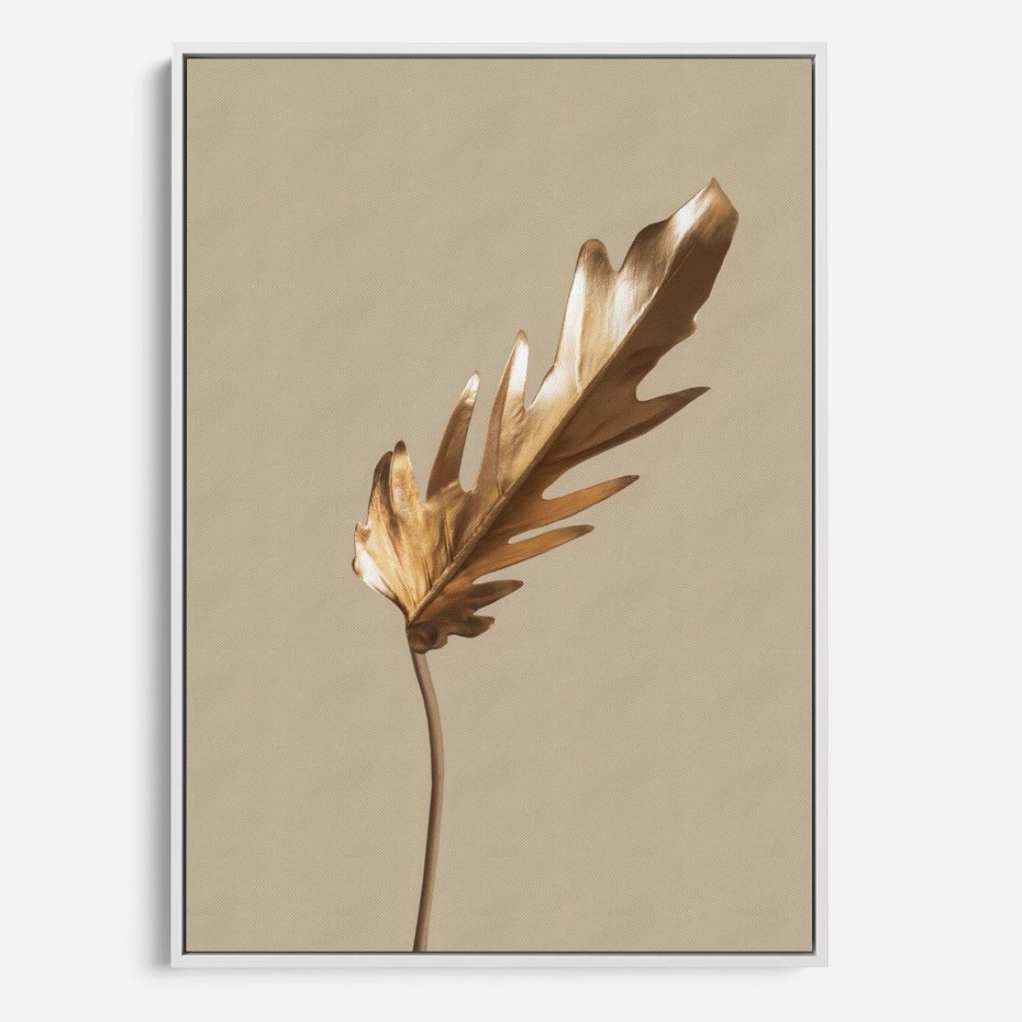 Obraz w ramie 50x70 - Piękno w Detalu - złoty, liść - rama biała