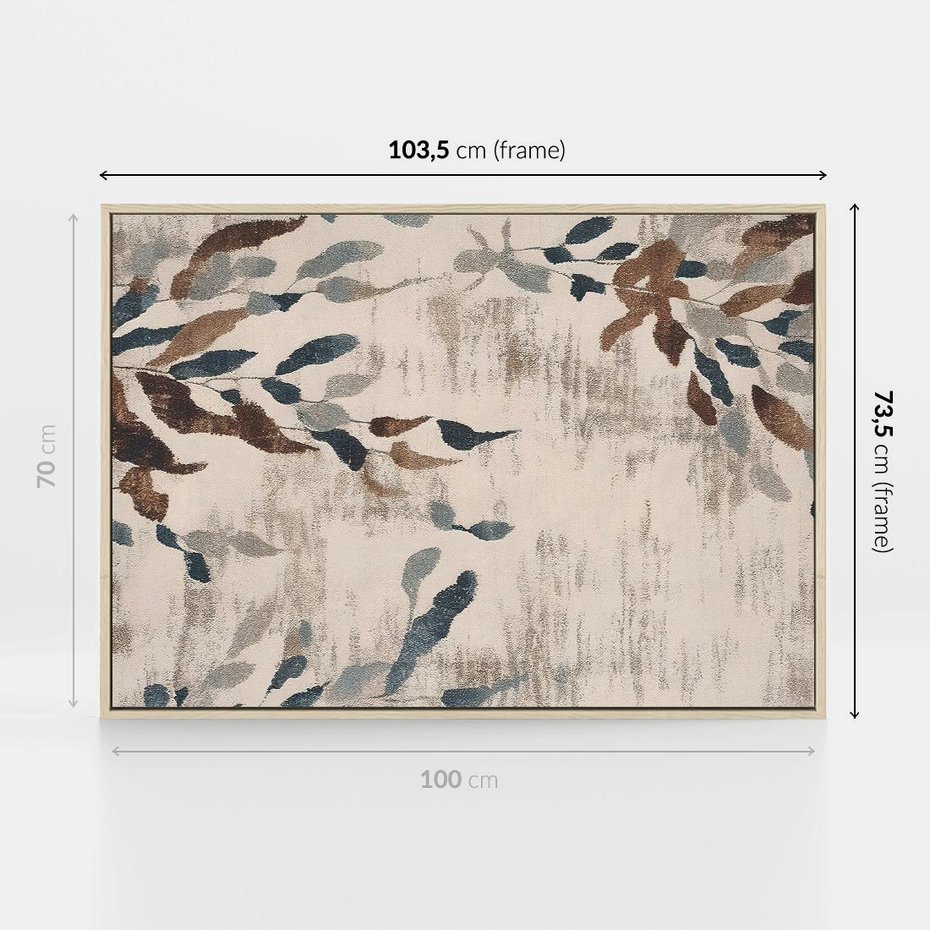 Obraz w ramie 100x70 - Refleksje liściowych barw - abstrakcyjne kształty, przypominają liście - rama drewno