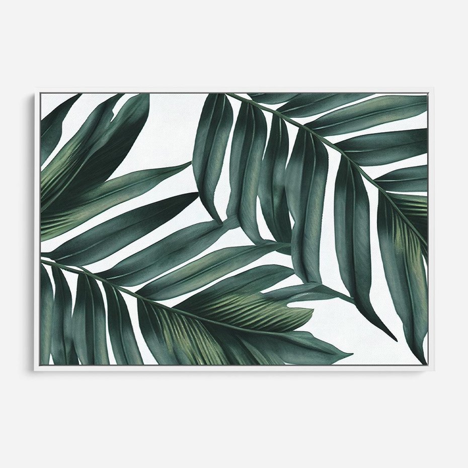 Obraz w ramie 120x80 - Ruchome liście czasu - liście palmy, tropikalne - rama biała