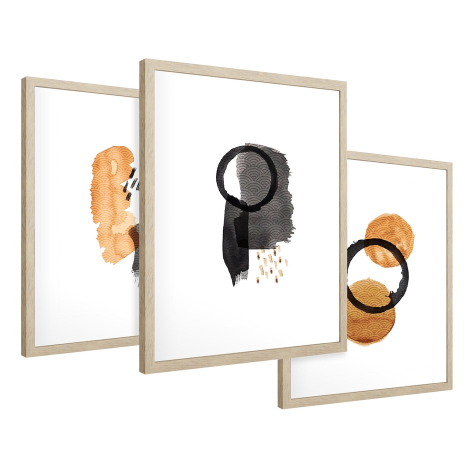 Zestaw obrazy w ramie 50x70 galeria - Japońska, abstrakcja, minimalizm - rama drewno