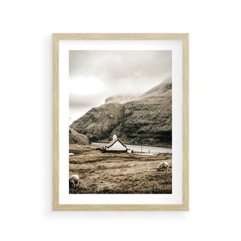 Plakat w ramie 40x50 - Kościół na Wzgórzu: Sepia Nostalgii - kościół w górach, na wzgórzu - rama drewno