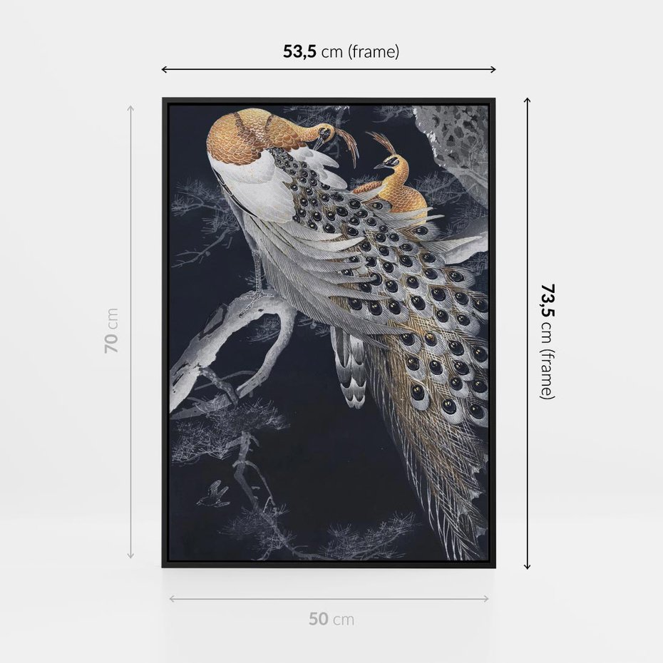 Obraz w ramie 50x70 - Japońskie Pawie - japońska grafika, pawie - rama czarna