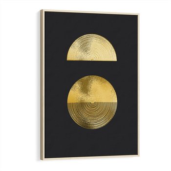 Obraz w ramie 80x120 - Migotliwe Przeniknięcia - złote koła, czarne tło - rama drewno