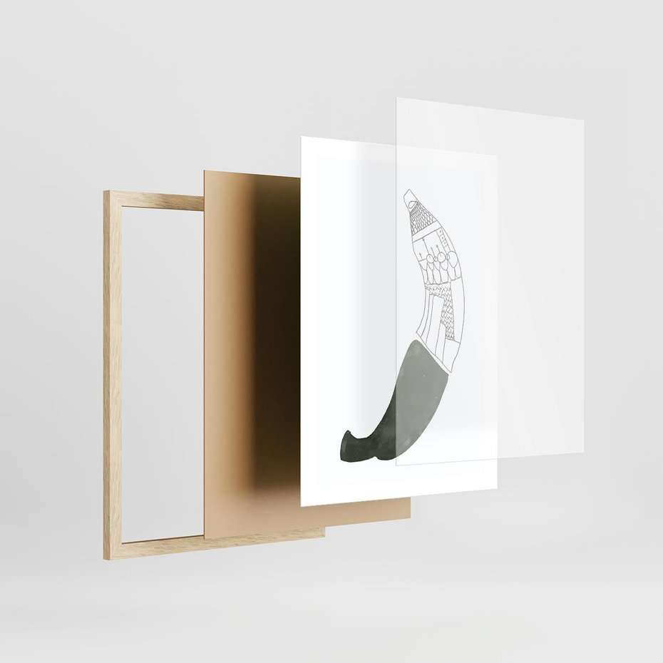 Plakat w ramie 50x70 - Rozkwitające Barwy Akwareli - minimalistyczny plakat, banan - rama drewno