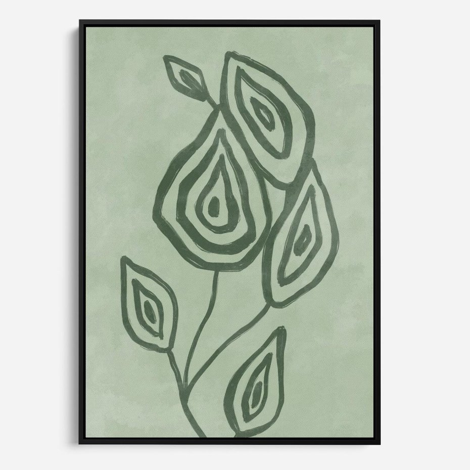 Obraz w ramie 70x100 - Szmaragdowy Oddech - abstrakcyjne delikatne zielone linie, podobne do gałęzi kwiatów - rama czarna