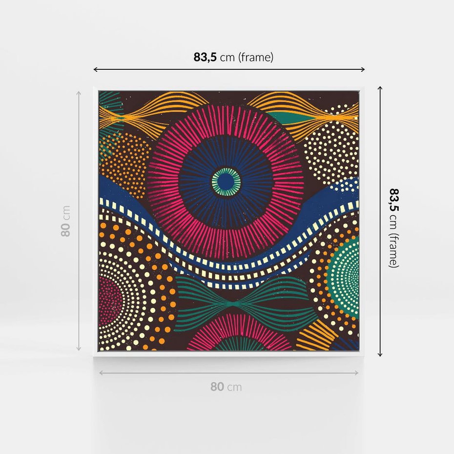 Obraz w ramie 80x80 - Energia Wzorców - enticzne wzory, kształty - rama biała