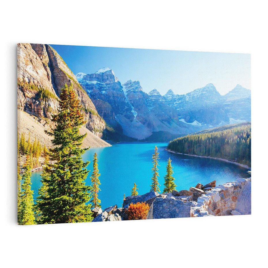 Obraz na płótnie 100x70 - Górskie jezioro: harmonia natury - góry, jezioro