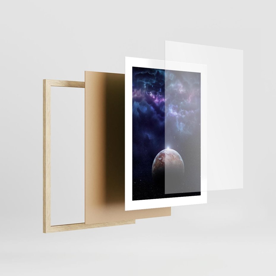 Plakat w ramie 30x40 - Kosmos - Ziemia i Księżyc - kosmos, ziemia - rama drewno