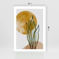 Plakat bez ramy 21x30 - Światło Natury: Graficzne Liście i Złote Słońce - grafika, graficzne liście