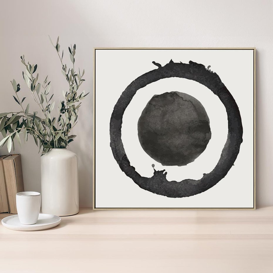 Obraz w ramie 50x50 - Harmonijne Emocje - abstrakcyjne plamy okręgi, akwarelowe - rama drewno