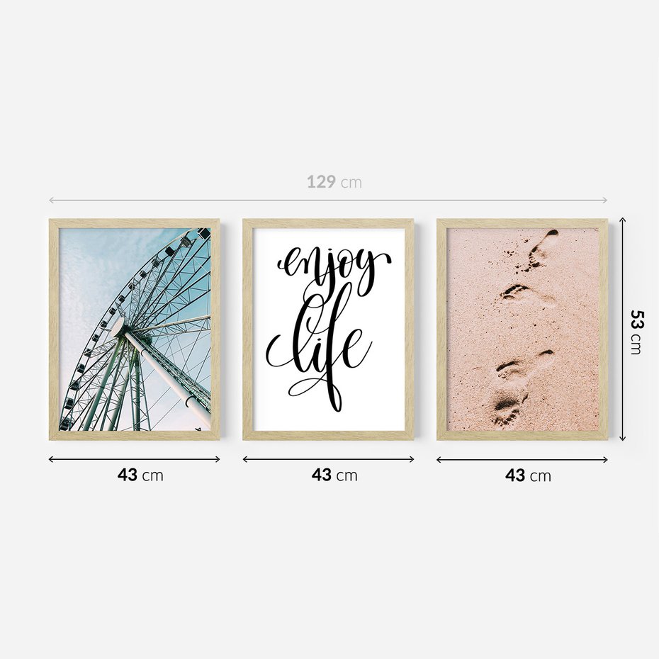 Zestaw obrazy w ramie 40x50 galeria - Wakacje, lato, pozytywny, cytat - rama drewno