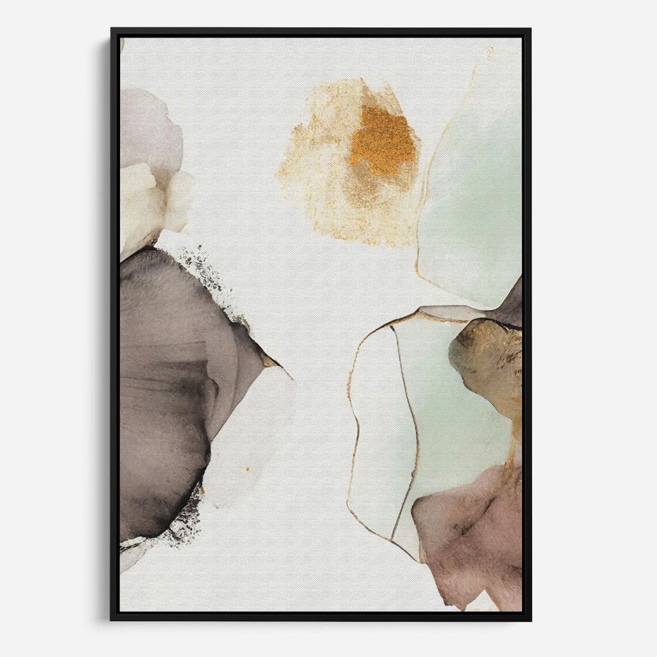 Obraz w ramie 50x70 - Nowoczesne Elegancje - akwarela, złote linie i plamy - rama czarna