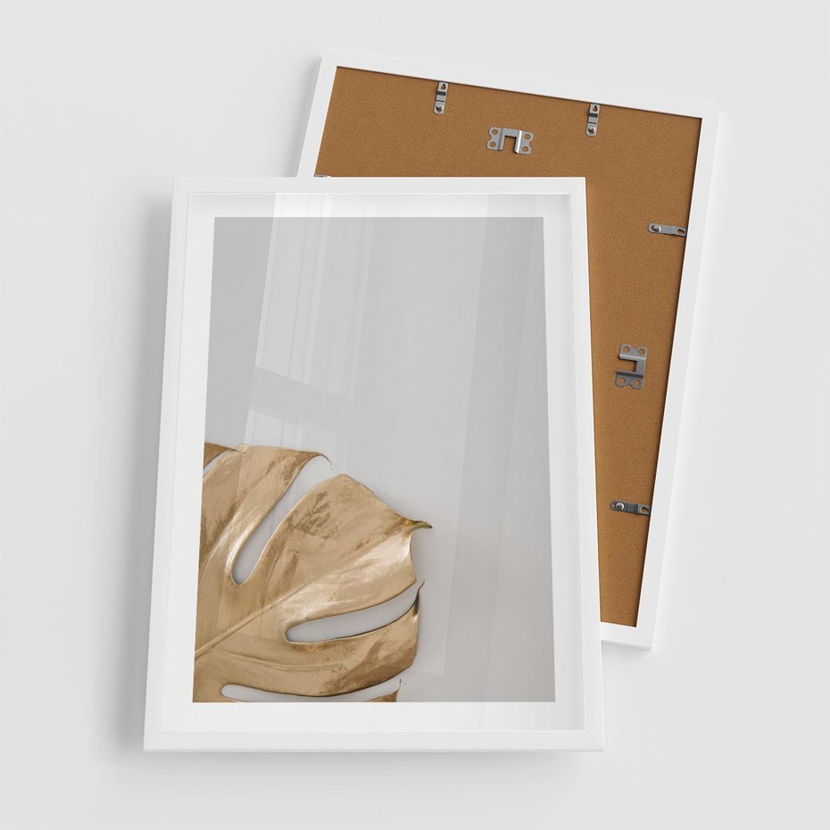 Plakat w ramie 50x70 - Natury Szlachetność - złote, liście - rama biała