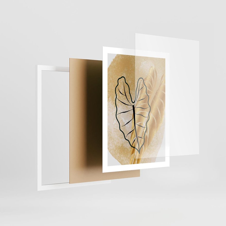 Plakat w ramie 50x70 - Monstera w Złocie - złote liście monstery, grafika - rama biała