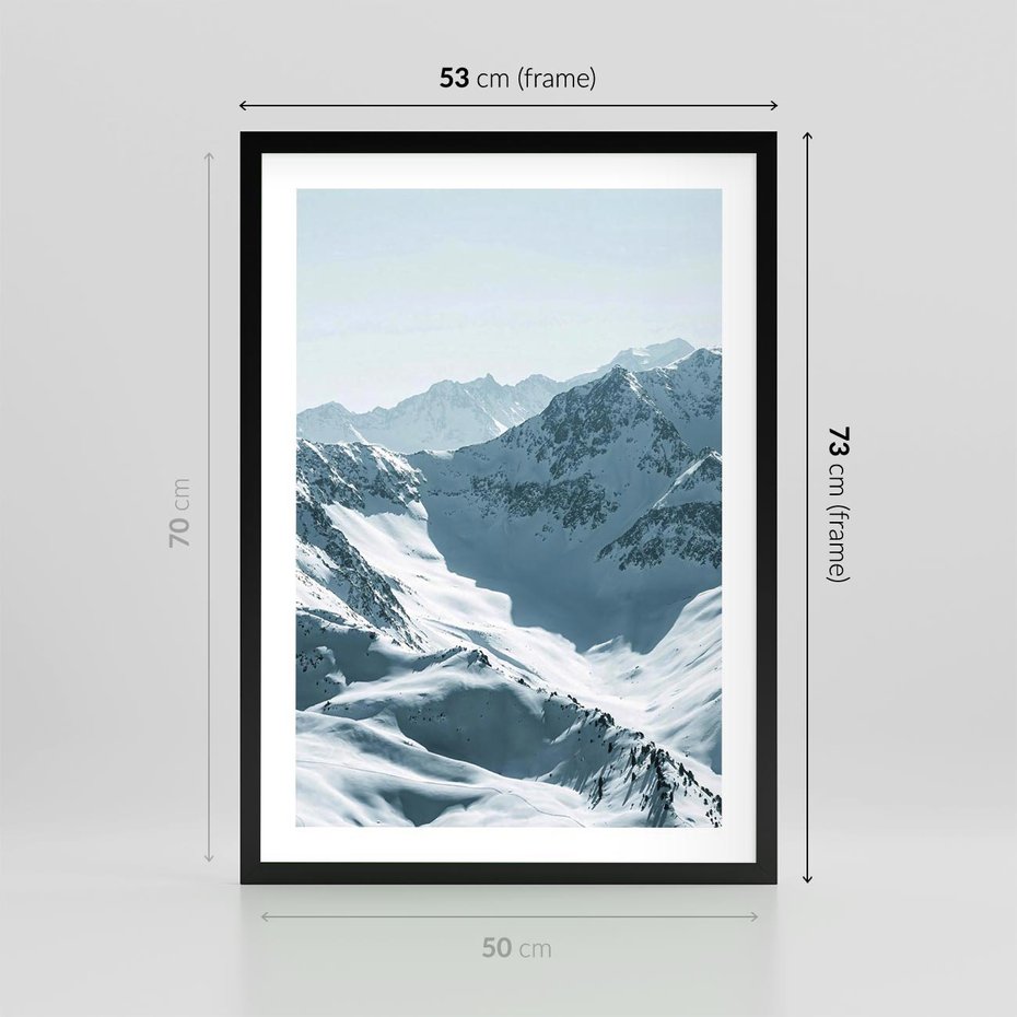 Plakat w ramie 50x70 - Surowość Gór - górskie szczyty, śnieg - rama czarna