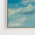 Obraz w ramie 120x80 - Oddechy niebiańskiej materii - olejny obraz, smugi farby przypominają obłoki na błękitnym niebie - rama drewno