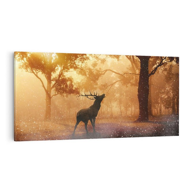 Obraz na płótnie 100x50 - Spotkanie jelena w lesie - jeleń, las