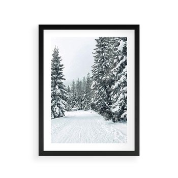 Plakat w ramie 50x70 - Magia Zimy na Obrazie - las, zima - rama czarna