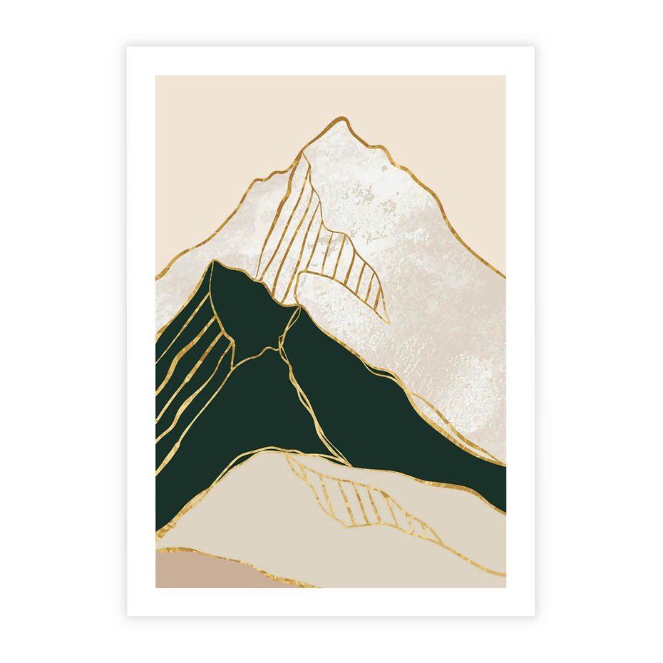 Plakat bez ramy 30x40 - Minimalistyczne Góry: Złota Sztuka Natury - minimalistyczna grafika, góry