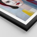Plakat w ramie 30x40 - Kolorowe Granice Form - abstrakcyjny obraz olejny, portret twarzy kobiety - rama czarna