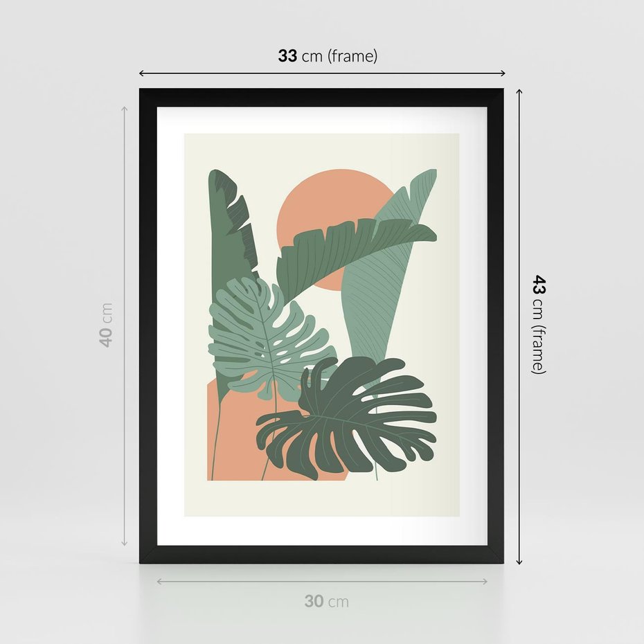 Plakat w ramie 30x40 - Abstrakcyjne Tropiki - liście, rośliny tropikalne w graficznym stylu - rama czarna