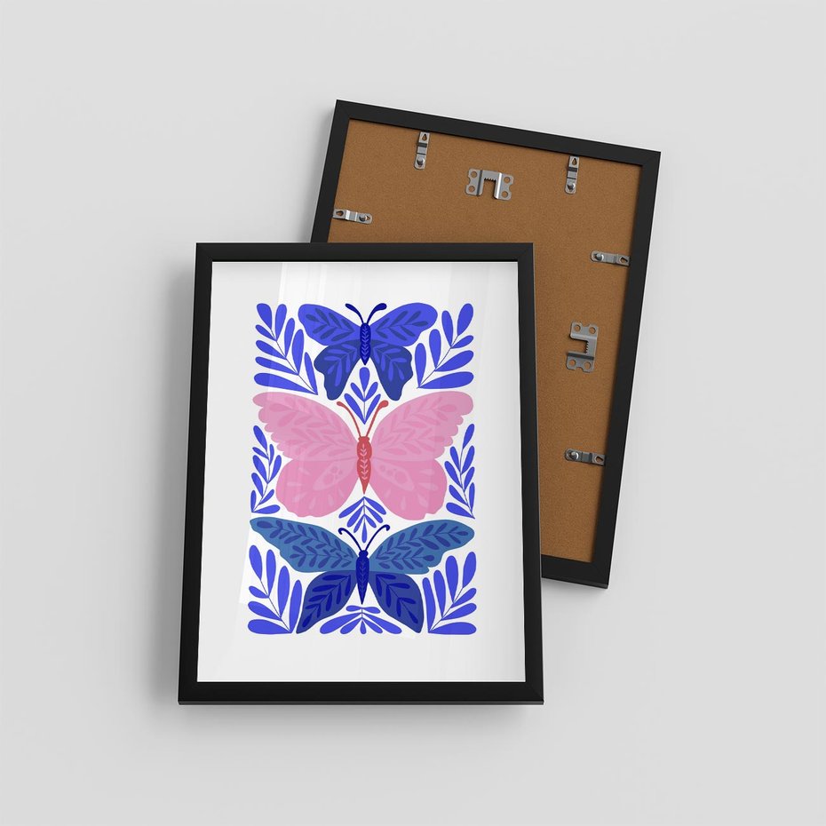 Plakat w ramie 30x40 - Delikatna Symfonia Natury - motyle, rośliny - rama czarna