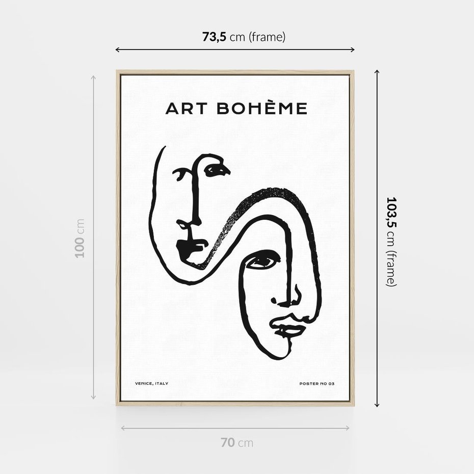 Obraz w ramie 70x100 - Rozbijające Granice Boho - boho sztuka, twarze - rama drewno