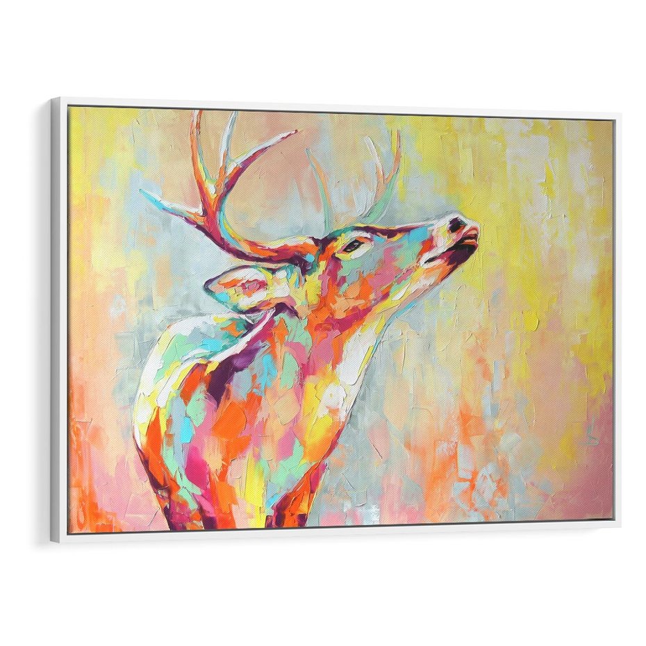 Obraz w ramie 120x80 - Impresje snów malarza - kolorowy olejny obraz, jeleń ryczący na rykowisku - rama biała