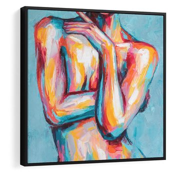 Obraz w ramie 50x50 - Nagie Natchnienie - obraz olejny, naga kobieta - rama czarna