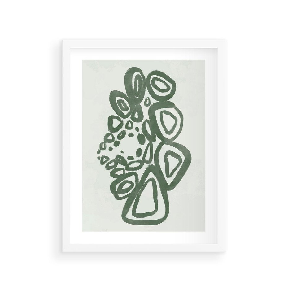Plakat w ramie 30x40 - Migotliwe Widzenia Zieleni - zielona abstrakcja, zgaszona zieleń - rama biała