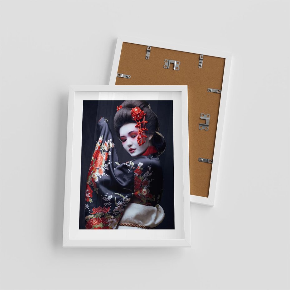 Plakat w ramie 30x40 - Elegancka japońska gejsza - japońska, gejsza - rama biała