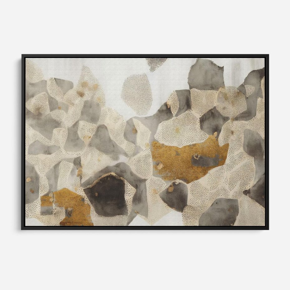 Obraz w ramie 100x70 - Nowoczesne Złoto i Szarość - plamy, złoto - rama czarna