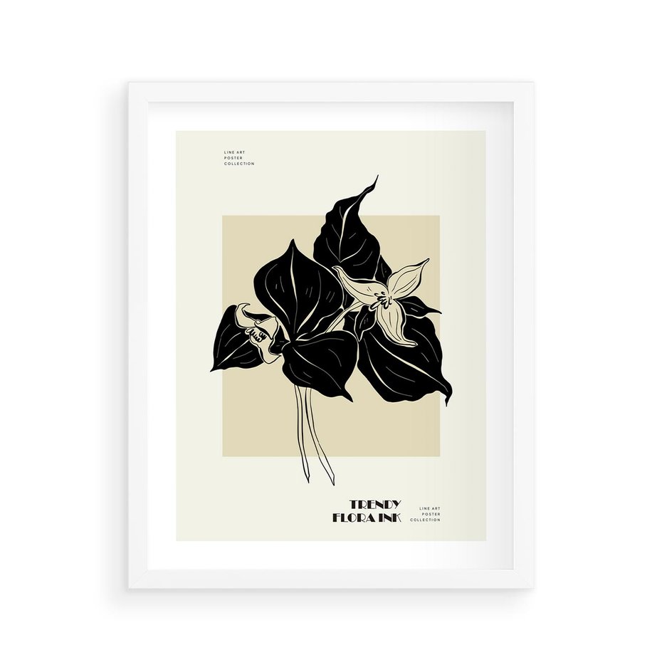 Plakat w ramie 40x50 - Ekspresja w szkicowanych kształtach - kwiaty, typografia - rama biała