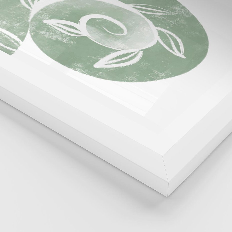 Plakat w ramie 30x40 - Zielony Świat Odpoczynku - abstrakcyjny zielony motyw, skandynawski design - rama biała