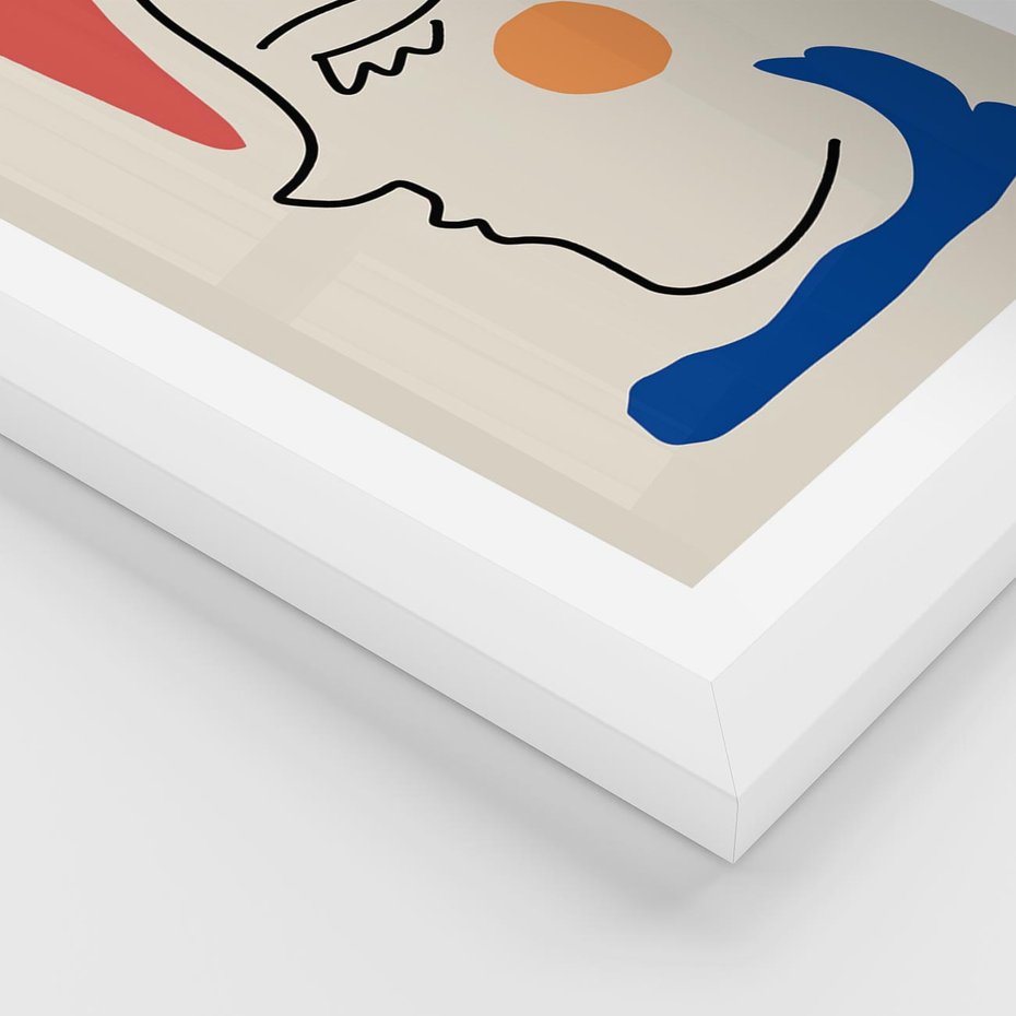 Plakat w ramie 50x70 - Impresje Kształtów - abstrakcyjny obraz, przypomina twarz - rama biała