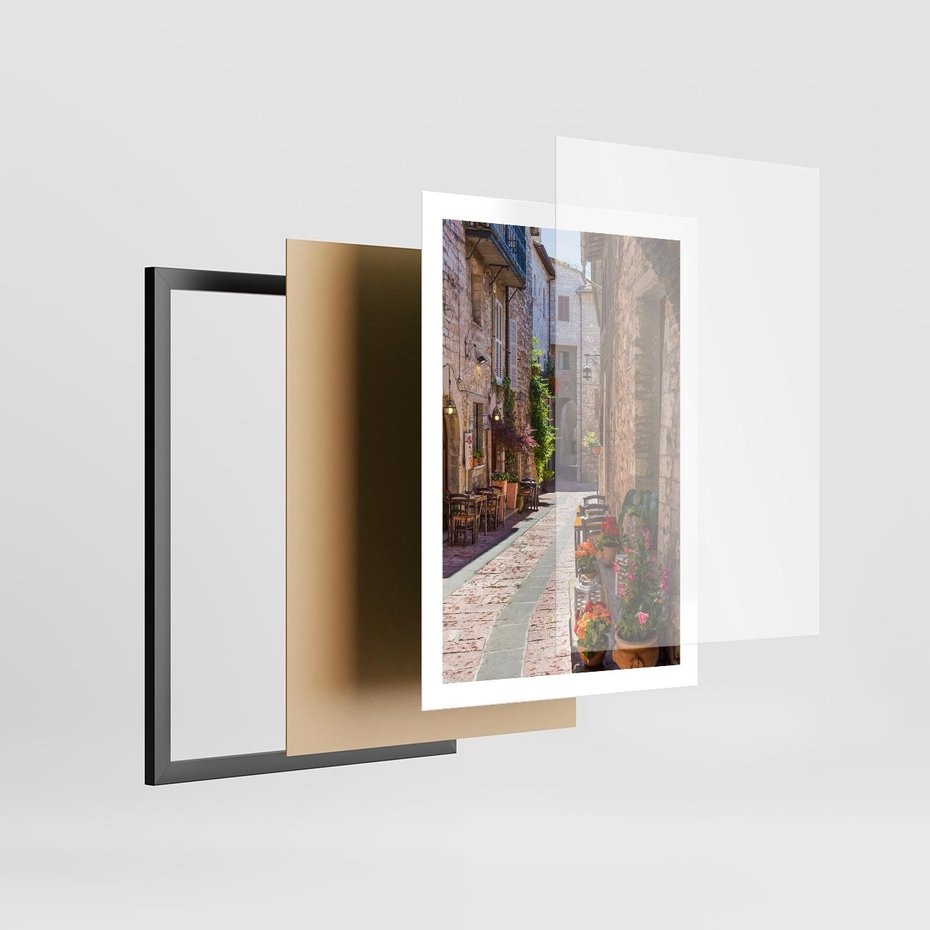 Plakat w ramie 50x70 - Malownicze Zakątki Miasta - uliczka, perspektywa - rama czarna