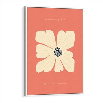 Obraz w ramie 80x120 - Malowane Kolorowe Echa - minimalistyczna grafika, biały kwiat na różowym tle - rama biała