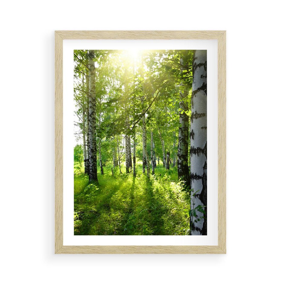 Plakat w ramie 50x70 - Lasowa Księżycowa Noc - las, drzewa - rama drewno