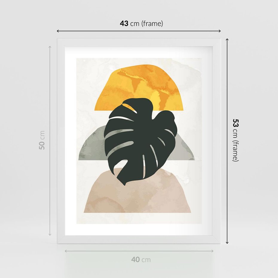 Plakat w ramie 40x50 - Monstera i Boho Elementy - grafika, boho klimat - rama biała