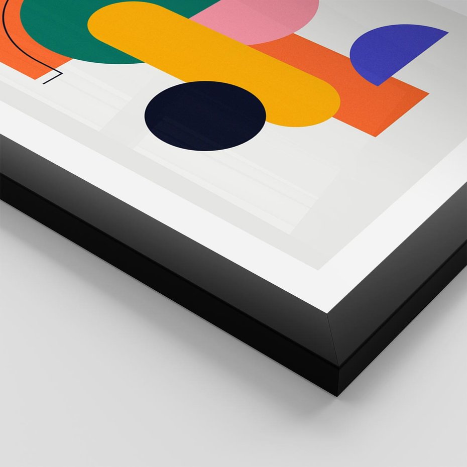 Plakat w ramie 30x40 - Harmonijne Przenikanie Form - nowoczesna sztuka, geometryczna kolorowa grafika - rama czarna