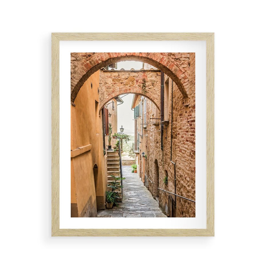 Plakat w ramie 40x50 - Magiczna podróż w głąb miasta - uliczka, perspektywa - rama drewno