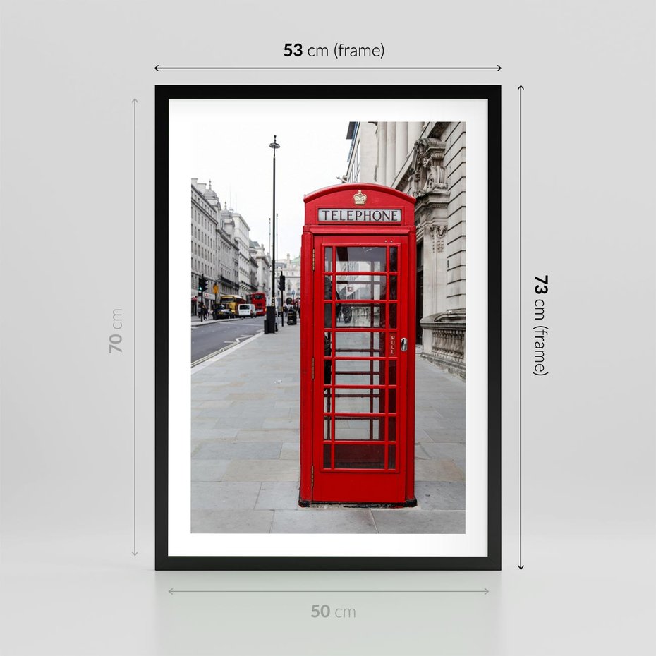 Plakat w ramie 50x70 - Londyńska budka w perspektywie - budka, Londyn - rama czarna
