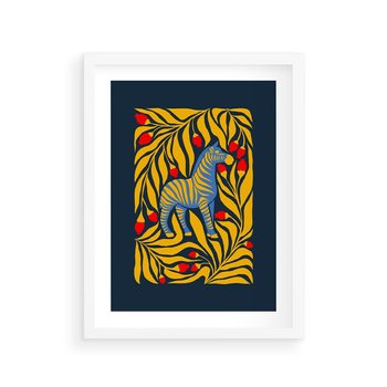 Plakat w ramie 40x50 - Wibracje Wyobraźni - zebra, granatowe tłó - rama biała