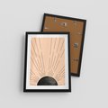 Plakat w ramie 30x40 - Migocące Kształty Promieni - boho czarne słońce, nowoczesna grafika - rama czarna