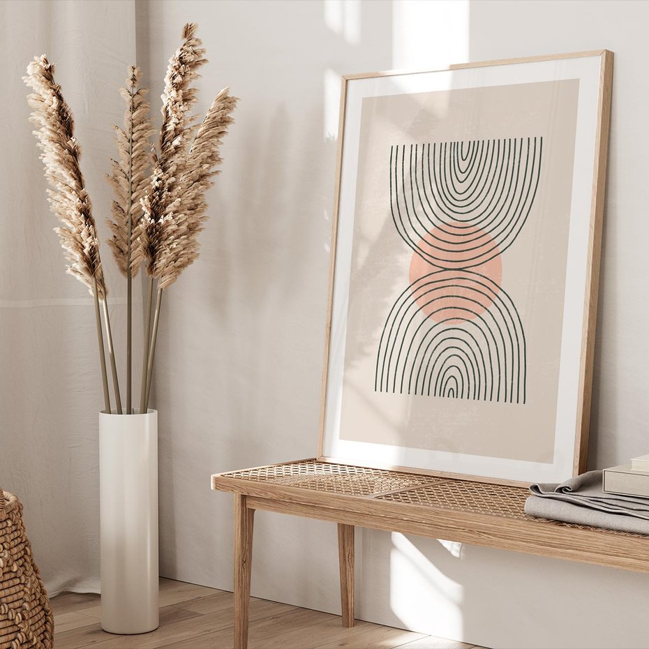 Plakat w ramie 30x40 - Nowy Rytuał - abstrakcyjna sztuka, boho kształty - rama drewno